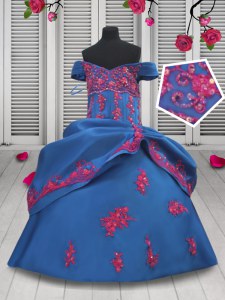Stunning Off the Shoulder Taffeta Sleeveless Floor Length Party Dress and Beading and Appliques and Pick Ups