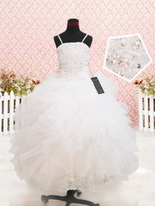 Cheap White Strapless Zipper Beading and Lace and Ruffles Toddler Flower Girl Dress Sleeveless