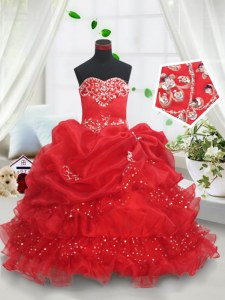 On Sale Red Sweetheart Lace Up Beading and Ruffled Layers and Sequins and Pick Ups Pageant Gowns For Girls Sleeveless