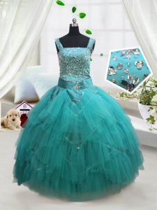 Square Floor Length Ball Gowns Sleeveless Turquoise Womens Party Dresses Lace Up