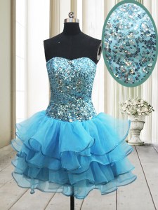 Nice Baby Blue Cocktail Dresses Prom and Party and For with Sequins Sweetheart Sleeveless Zipper