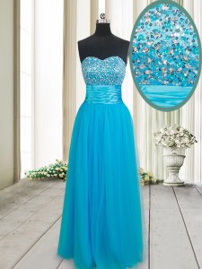 Top Selling Floor Length Empire Sleeveless Baby Blue Homecoming Dress Lace Up