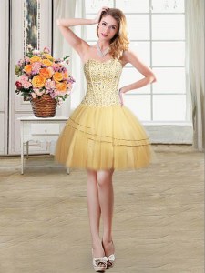 Trendy Gold Lace Up Sweetheart Beading and Sequins Prom Evening Gown Tulle Sleeveless