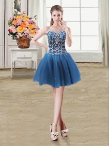 Fantastic Teal Tulle Lace Up Sleeveless Mini Length Beading and Sequins