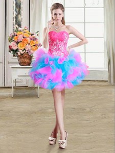 Multi-color Zipper Evening Dress Beading and Ruffles Sleeveless Mini Length
