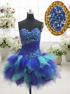 Sleeveless Tulle Mini Length Lace Up Prom Party Dress in Multi-color with Beading