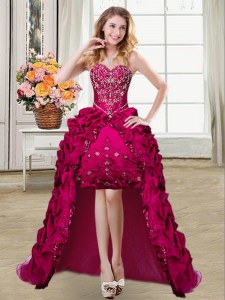 Smart Pick Ups Fuchsia Sleeveless Taffeta Lace Up Homecoming Dress for Prom and Party