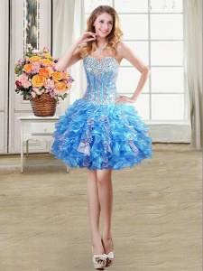 Baby Blue Lace Up Club Wear Beading and Ruffles and Sequins Sleeveless Mini Length