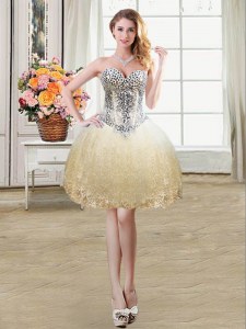Tulle and Lace Sweetheart Sleeveless Lace Up Beading and Lace and Sequins Prom Gown in Champagne