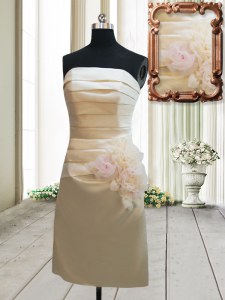 Ruching and Hand Made Flower Homecoming Dress Champagne Zipper Sleeveless Mini Length