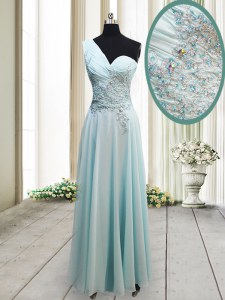 Stylish Light Blue Homecoming Dress Prom and Party and For with Beading and Appliques One Shoulder Sleeveless Side Zipper