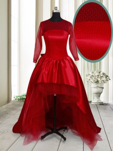Wine Red Scoop Neckline Bowknot Dress for Prom Long Sleeves Clasp Handle