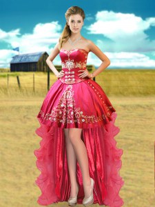 Stunning Sweetheart Sleeveless Lace Up Prom Dress Hot Pink Organza and Taffeta