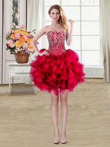 Ball Gowns Prom Dress Red Sweetheart Organza Sleeveless Mini Length Lace Up