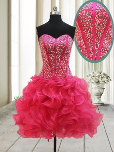 Admirable Mini Length A-line Sleeveless Hot Pink Prom Party Dress Lace Up