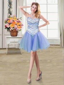Free and Easy Sweetheart Sleeveless Prom Party Dress Mini Length Beading Lavender Organza