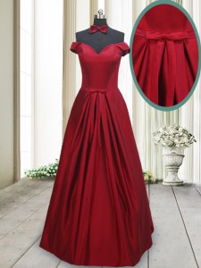New Style Wine Red Prom Party Dress Prom and For with Ruching and Bowknot Off The Shoulder Sleeveless Lace Up