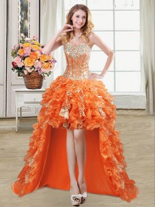 Fashion Orange Sweetheart Neckline Beading and Ruffles and Sequins Homecoming Dress Sleeveless Lace Up