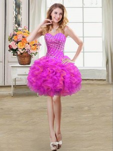 Popular Sleeveless Mini Length Beading and Ruffles Lace Up Homecoming Dress with Multi-color