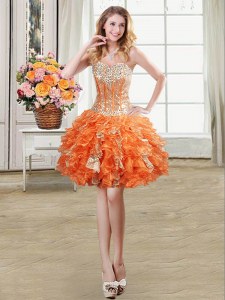 Decent Orange Sleeveless Beading and Ruffles and Sequins Mini Length Prom Gown