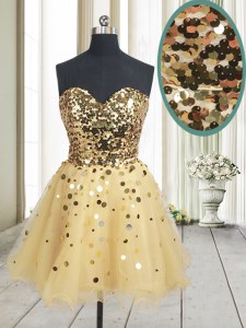 Fabulous Sequins Gold Sleeveless Organza Zipper Homecoming Dress for Prom and Party