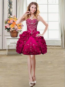 Flare Sweetheart Sleeveless Prom Evening Gown Mini Length Beading and Embroidery and Pick Ups Fuchsia Organza and Taffeta