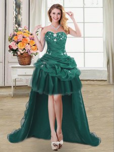 Sweetheart Sleeveless High Low Beading and Appliques and Pick Ups Dark Green Organza