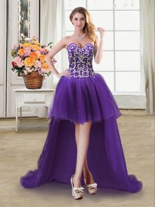 Fashion Sequins Ball Gowns Pageant Dresses Purple Sweetheart Tulle Sleeveless High Low Lace Up