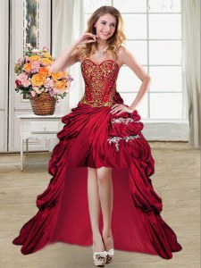 Sweetheart Sleeveless Taffeta Dress for Prom Beading and Appliques and Pick Ups Lace Up