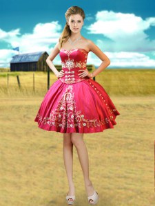 Customized Hot Pink Lace Up Prom Dress Beading and Embroidery Sleeveless Mini Length
