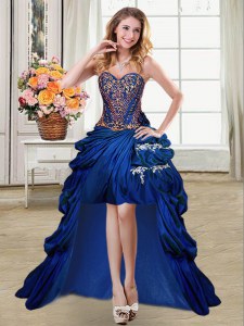 Best Pick Ups Royal Blue Sleeveless Taffeta Lace Up Prom Gown for Prom and Party