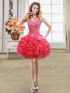 Low Price Multi-color Sweetheart Neckline Beading and Ruffles Homecoming Dress Sleeveless Lace Up