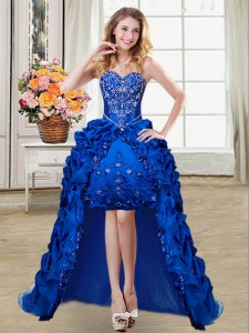 Royal Blue Sweetheart Lace Up Beading and Embroidery and Pick Ups Prom Dresses Sleeveless