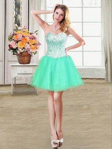 Beading Prom Evening Gown Turquoise Lace Up Sleeveless Mini Length