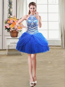 Halter Top Sleeveless Beading and Pick Ups Lace Up Prom Dresses