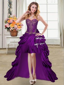 Affordable Sweetheart Sleeveless Taffeta Prom Party Dress Beading and Appliques and Pick Ups Lace Up
