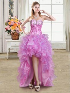Discount Sequins Ball Gowns Prom Dress Multi-color Sweetheart Organza Sleeveless High Low Lace Up