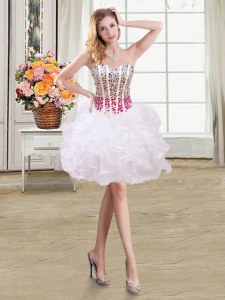 Best Selling White Ball Gowns Beading and Ruffles Evening Dress Lace Up Organza Sleeveless Mini Length