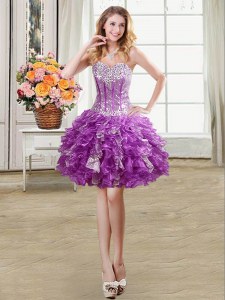 Fabulous Sequins Mini Length Ball Gowns Sleeveless Eggplant Purple Cocktail Dress Lace Up