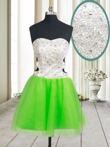 Simple Tulle Sleeveless Mini Length Dress for Prom and Beading and Sequins