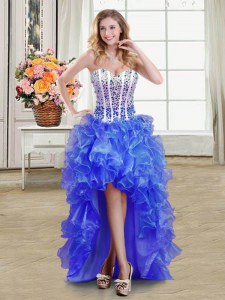 Beautiful Blue Sweetheart Lace Up Beading and Ruffles Homecoming Dress Sleeveless