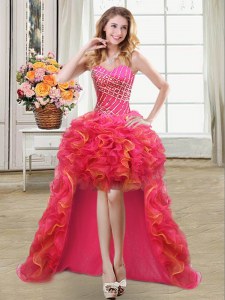 Exquisite Multi-color Lace Up Sweetheart Beading and Ruffles Prom Party Dress Organza Sleeveless