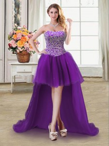 Elegant Sweetheart Sleeveless Tulle Dress for Prom Beading Lace Up