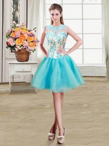 See Through Aqua Blue Scoop Zipper Beading Dress for Prom Sleeveless