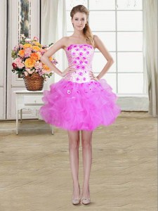 Top Selling Beading and Appliques and Ruffles Club Wear Lilac Lace Up Sleeveless Mini Length