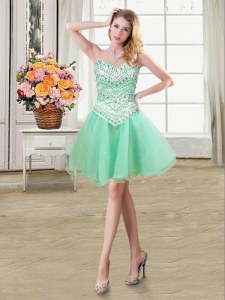 Customized Apple Green Organza and Tulle Lace Up Evening Dress Sleeveless Mini Length Beading
