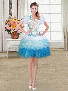 Modern Mini Length Lace Up Dress for Prom Multi-color for Prom and Party with Beading and Appliques and Ruffles