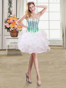 Colorful White Ball Gowns Organza Sweetheart Sleeveless Beading and Ruffles Mini Length Lace Up Prom Gown