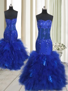 Beautiful Mermaid Floor Length Royal Blue Formal Evening Gowns Sweetheart Sleeveless Lace Up