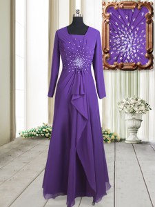 Sumptuous Square Purple Long Sleeves Beading Floor Length